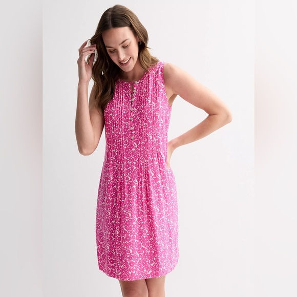 Sonoma NWT Size L Pink Ditsy Floral Pocket Sleeveless Pintuck Mini Dress - Picture 1 of 9